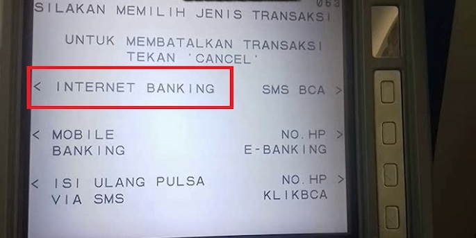 Cari dan pilih menu Internet Banking