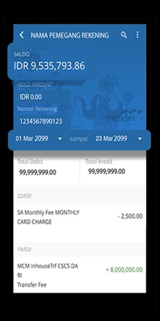 Jika Anda berhasil masuk ke aplikasi, maka beranda memunculkan akun bank Mandiri Anda